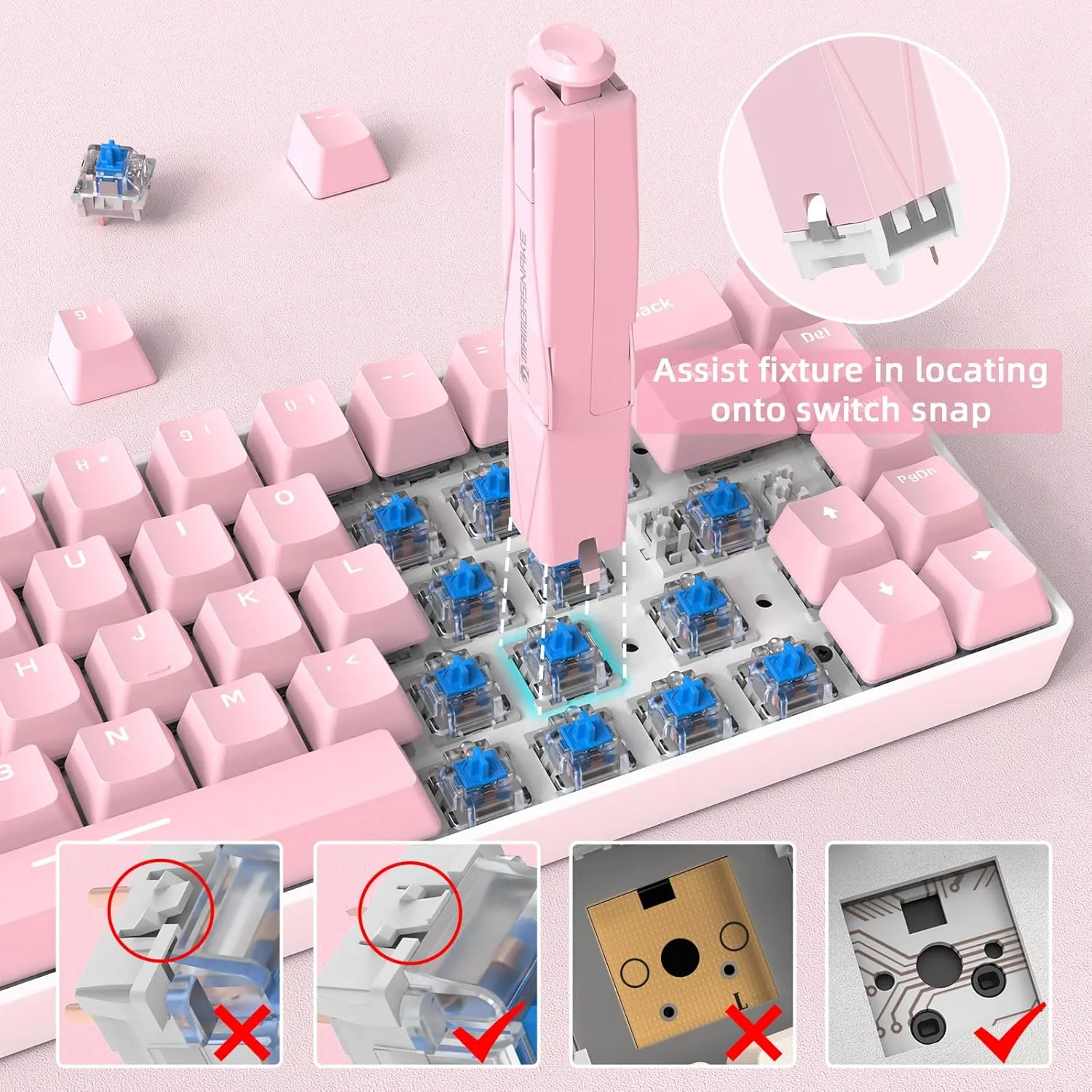 2-in-1 Keycap Switch Puller, 304 Stainless Steel Key Removal Tool for Hot Swappable Mechanical Keyboard and DIY Custom Gaming Keyboard - Pink