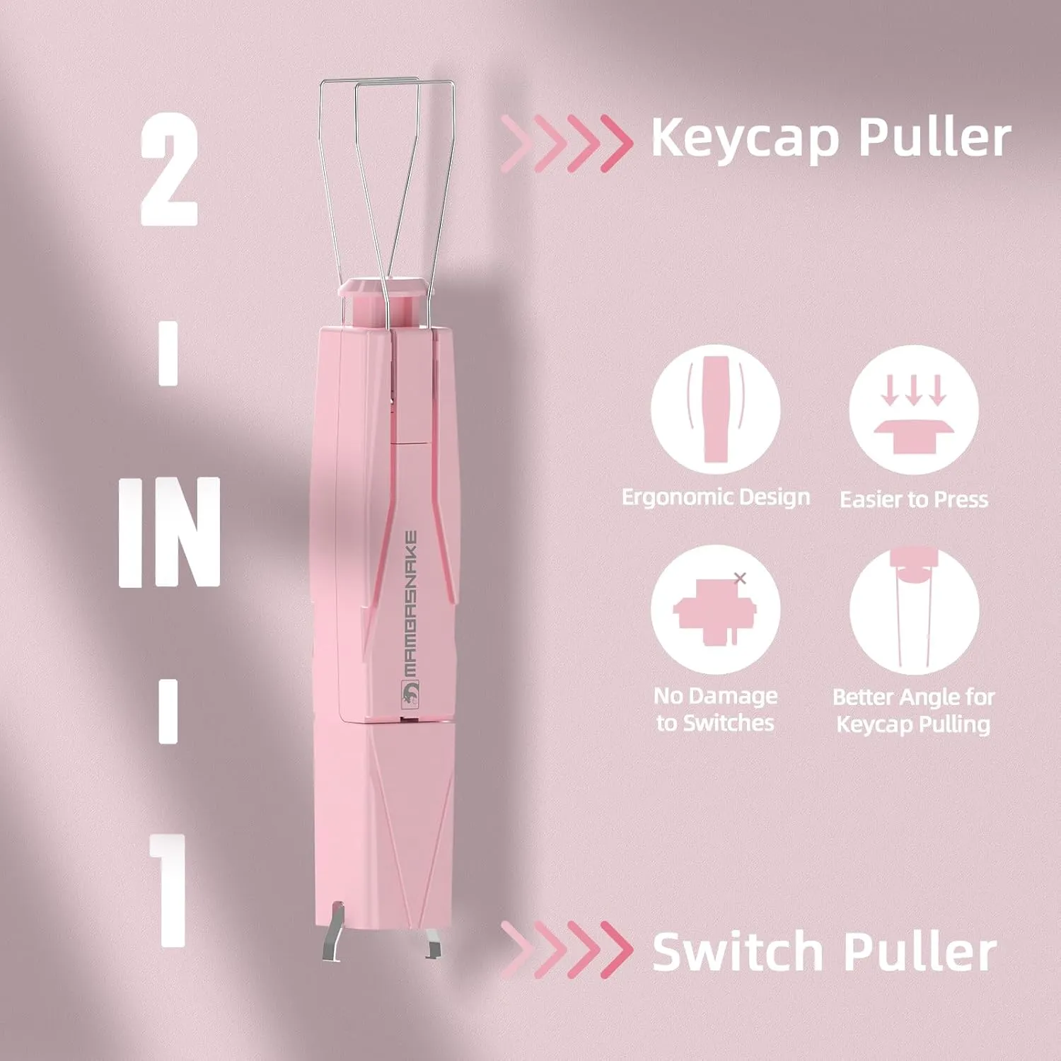 2-in-1 Keycap Switch Puller, 304 Stainless Steel Key Removal Tool for Hot Swappable Mechanical Keyboard and DIY Custom Gaming Keyboard - Pink