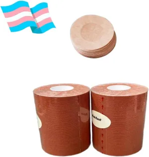 2 Rolls Trans Tape for Transitioning Chest Binding Tape FTM Chest Binder with Nipple Covers Waterproof 3 in X 16.5 ft