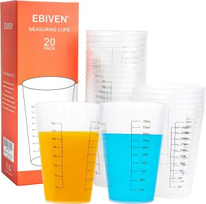 20 Pcs Plastic Measuring Cups for Liquids Cooking Ounces Reusable 8 oz Paint Mixing Cup, Kitchen Drinking Measure Cup Set
