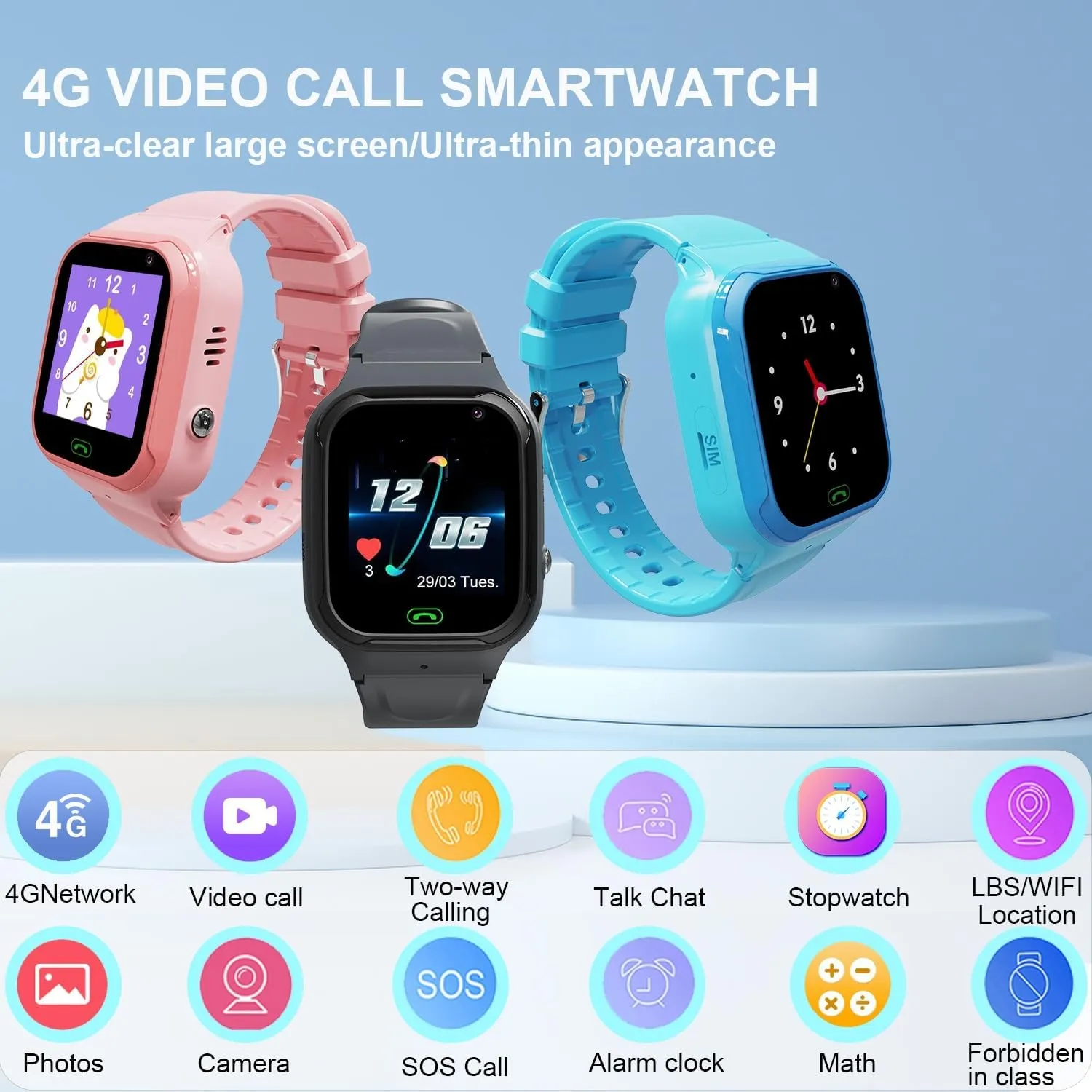 4G Kids Smart Watch - Boys Girls GPS Tracker Kids Smartwatches Phone Watch Video Call SOS Alarm Voice Chat and Touch Screen Game Real Time Tracking Smartwatch for Age 3-12 (Pink)