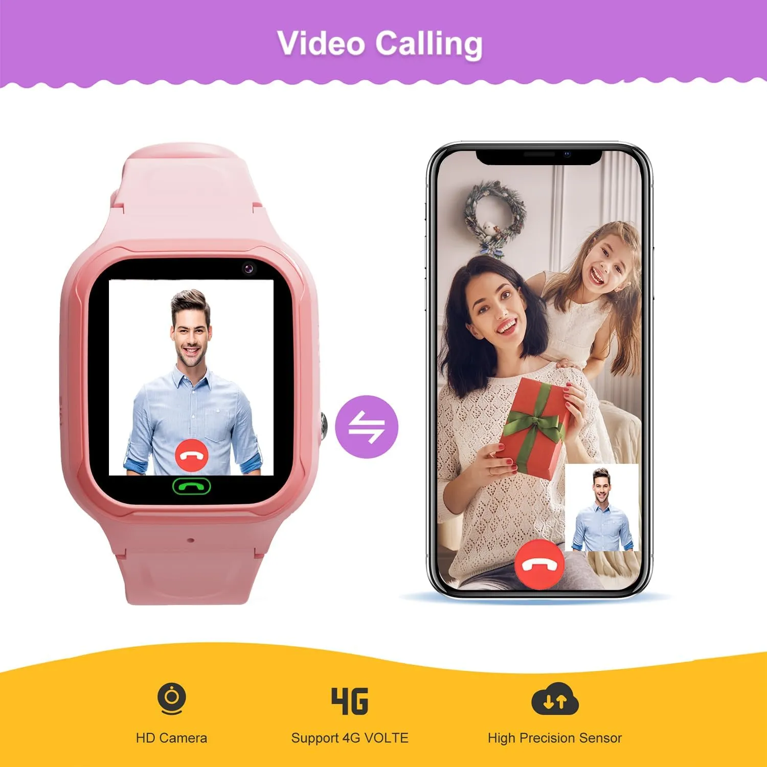 4G Kids Smart Watch - Boys Girls GPS Tracker Kids Smartwatches Phone Watch Video Call SOS Alarm Voice Chat and Touch Screen Game Real Time Tracking Smartwatch for Age 3-12 (Pink)