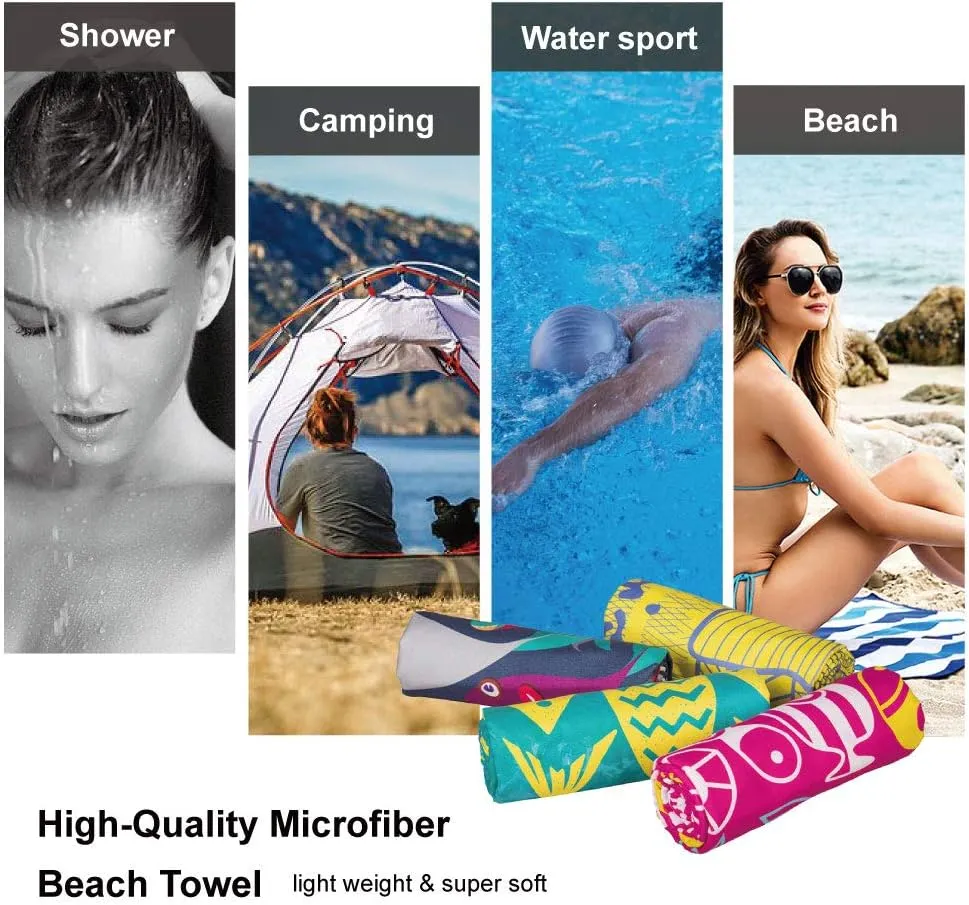 4Monster Microfiber Beach Towel Quick Dry,Super Absorbent Lightweight Travel Towel for Swimmers, Sand Free Camping Towel, Beach Towels for Pool, Swim, Water Sports,Yoga,Gym,Backpacking