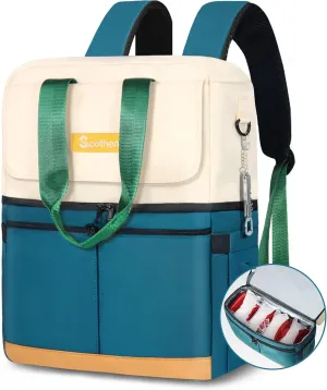 Backpack Cooler with Double Decker & 12 Ice Packs- Keeps 36 Cans Cold for Up to 24 Hours- Waterproof & Leak Proof Insulated Cooler Backpack- Stylish Cooler Bookbag for Women Travel Work Beach
