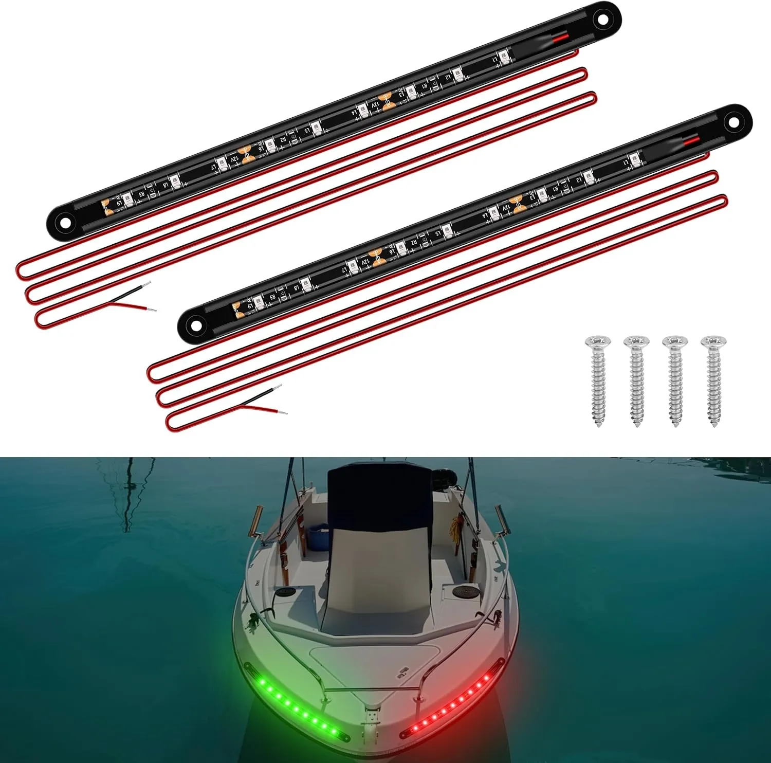 Boat Navigation Lights, Navigation Lighting for Boats Led, Marine Lighting for Night Fishing, Boat Red and Green Bow Lights, Deck Lights for Marine, Yacht, Kayak, BassBoat, Pontoon