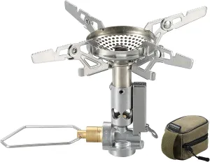 CAMPINGMOON Canister Top Stove Portable Compact Foldable w/Micro Regulator w/4Flex w/igniter XD-2F (Silver)