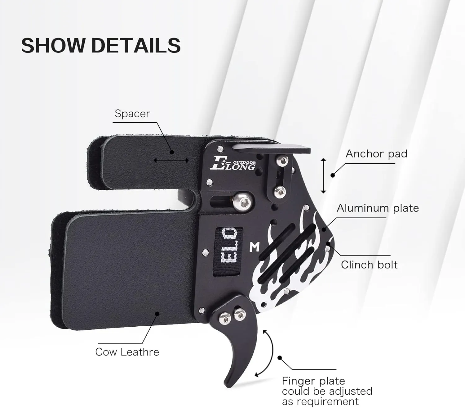 Elong Archery Recurve Bow Finger Tab Genuine Leather   Aluminum Plate Adjustable Finger Guard Protective Gear for Right Hand