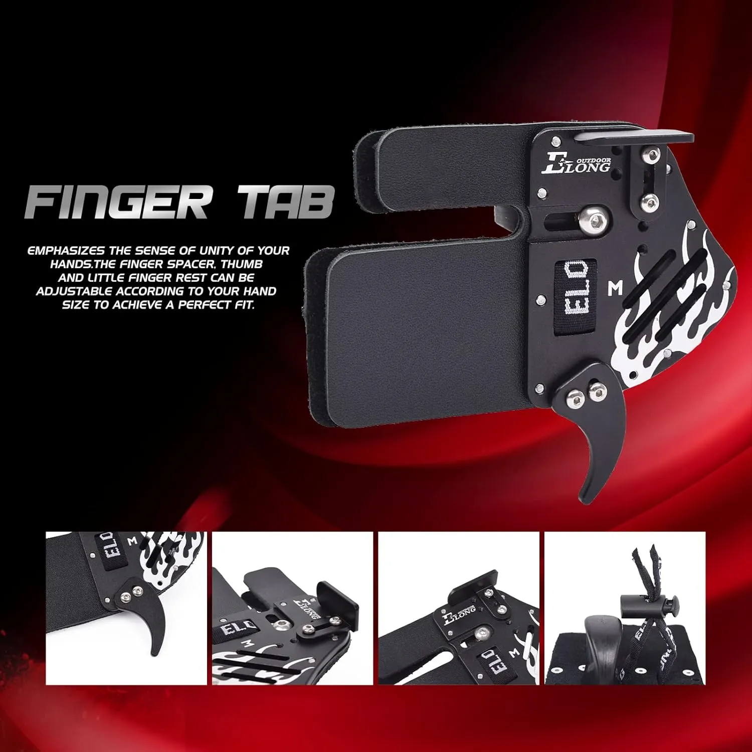 Elong Archery Recurve Bow Finger Tab Genuine Leather   Aluminum Plate Adjustable Finger Guard Protective Gear for Right Hand