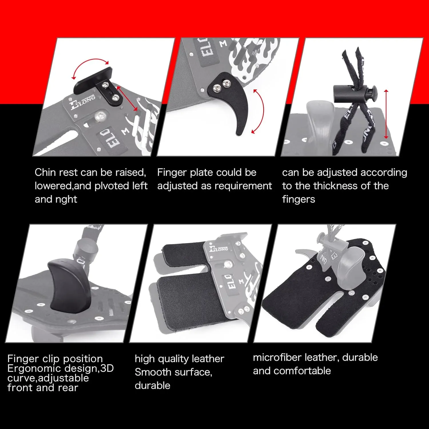 Elong Archery Recurve Bow Finger Tab Genuine Leather   Aluminum Plate Adjustable Finger Guard Protective Gear for Right Hand