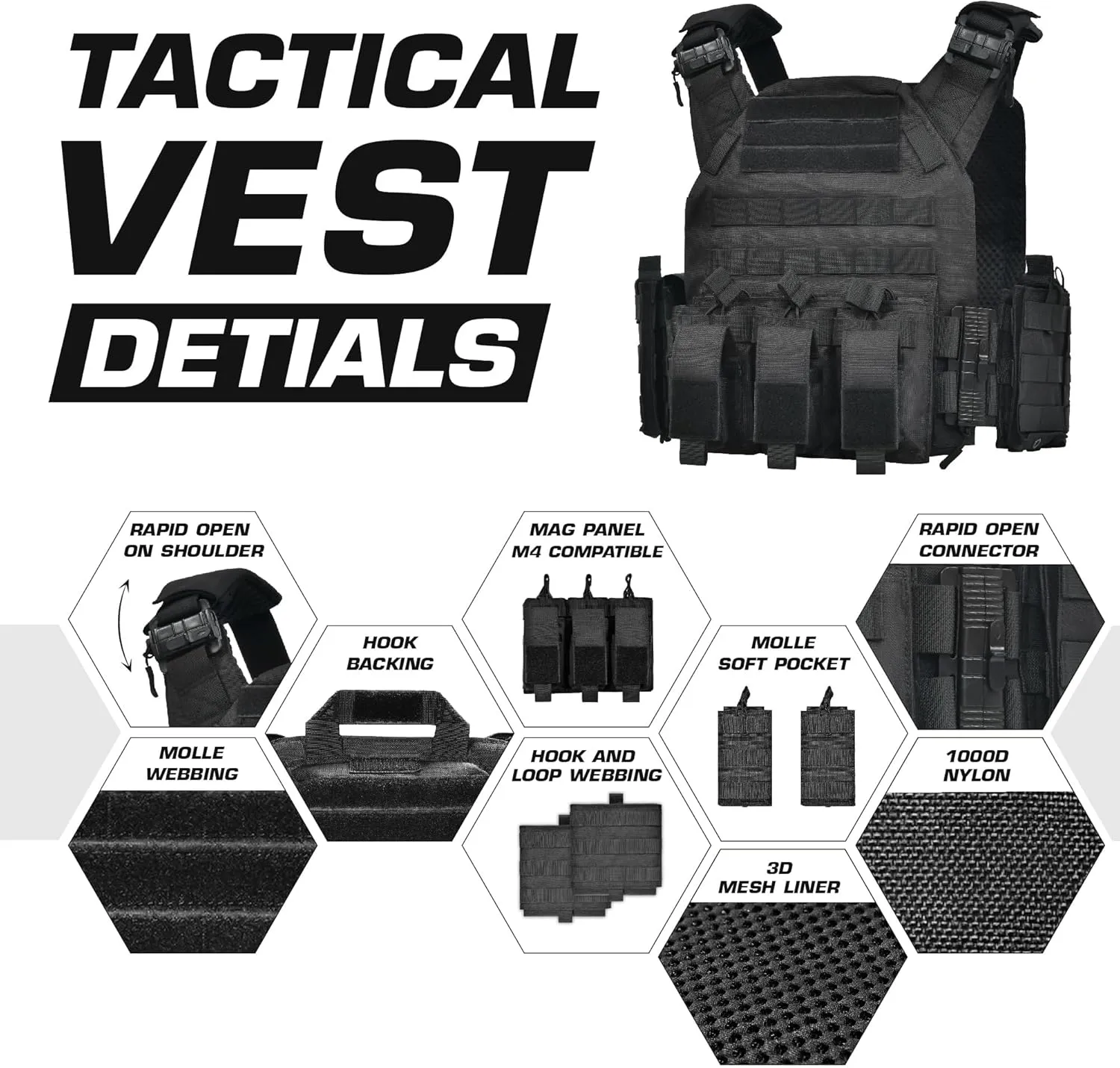 GFIRE Tactical Vest - Airsoft Lightweight Modular 3D Breathable Quick Release Vest, Adjustable Tactical Gear for Training