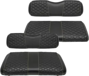 Golf Cart Seat Covers Front and Rear Waterproof and Sun Resistant Marine Grade Vinyl Leather Seat Cover Accessories for EZGO TXT 1994-2013, Black(4PCS)
