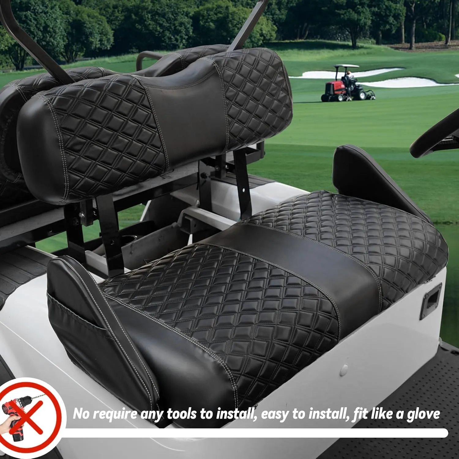 Golf Cart Seat Covers Front and Rear Waterproof and Sun Resistant Marine Grade Vinyl Leather Seat Cover Accessories for EZGO TXT 1994-2013, Black(4PCS)