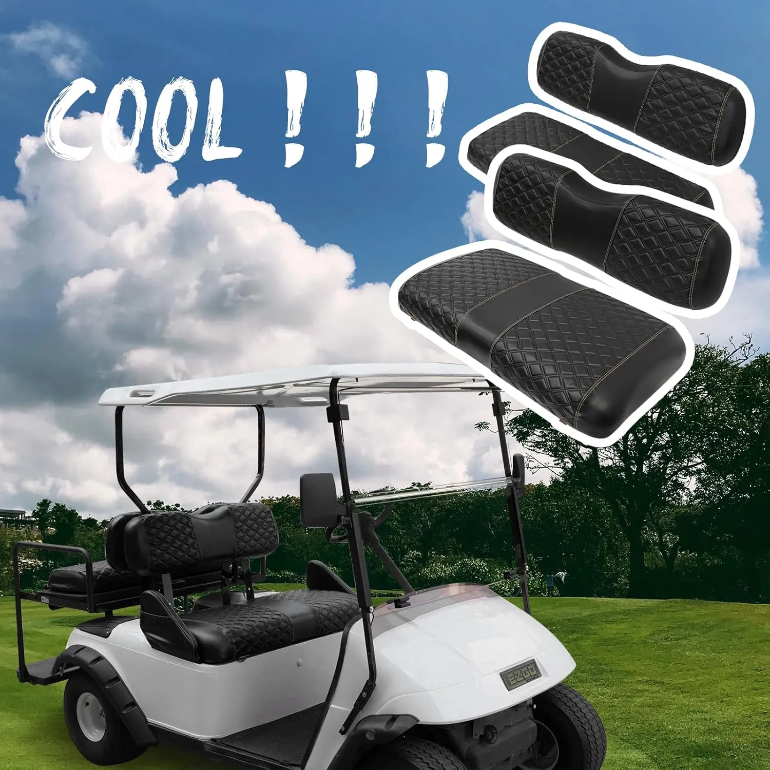 Golf Cart Seat Covers Front and Rear Waterproof and Sun Resistant Marine Grade Vinyl Leather Seat Cover Accessories for EZGO TXT 1994-2013, Black(4PCS)
