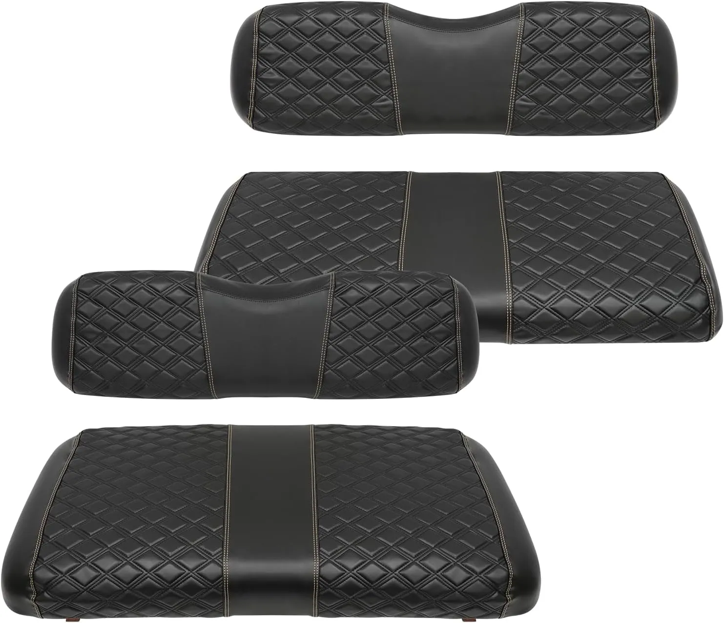 Golf Cart Seat Covers Front and Rear Waterproof and Sun Resistant Marine Grade Vinyl Leather Seat Cover Accessories for EZGO TXT 1994-2013, Black(4PCS)