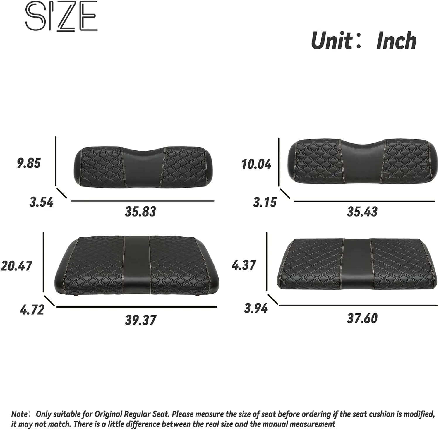 Golf Cart Seat Covers Front and Rear Waterproof and Sun Resistant Marine Grade Vinyl Leather Seat Cover Accessories for EZGO TXT 1994-2013, Black(4PCS)