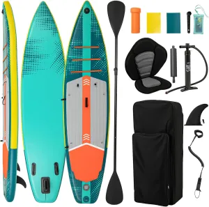 Inflatable Paddle Board, 11Ft Stand Up Paddle Boards for Adults with Kayak Seat, Premium SUP Board Gears, Built-in Camera Mount & Carry Backpack, Blow Up Paddleboard for All Skill Levels