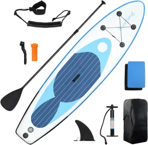 Inflatable Stand Up Paddle Board with Accessories, Paddleboard, Single Layer PVC Paddle Board with Carry Bag, Hand Pump, Retractable Propeller, Removable Fin for Adults & Youth Blue