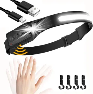 LED Headlamp Rechargeable,5 Modes Bright Head Lights for Forehead, 230Wide Beam Head Lamp, USB C Headband Flashlight for Hard Hat,Camping,Running,Cycling,Fishing(1PCS Black)
