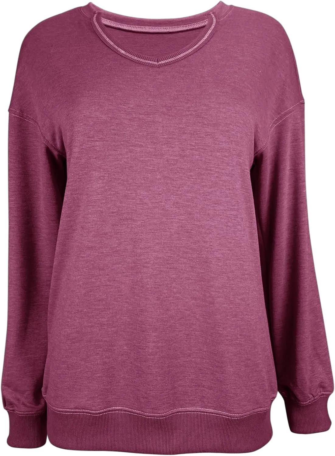 Minclouse Women's Casual Loose Fit V Neck Sweatshirts Long Sleeves Lightweight Basic Fashion Pullover Stitching Tops