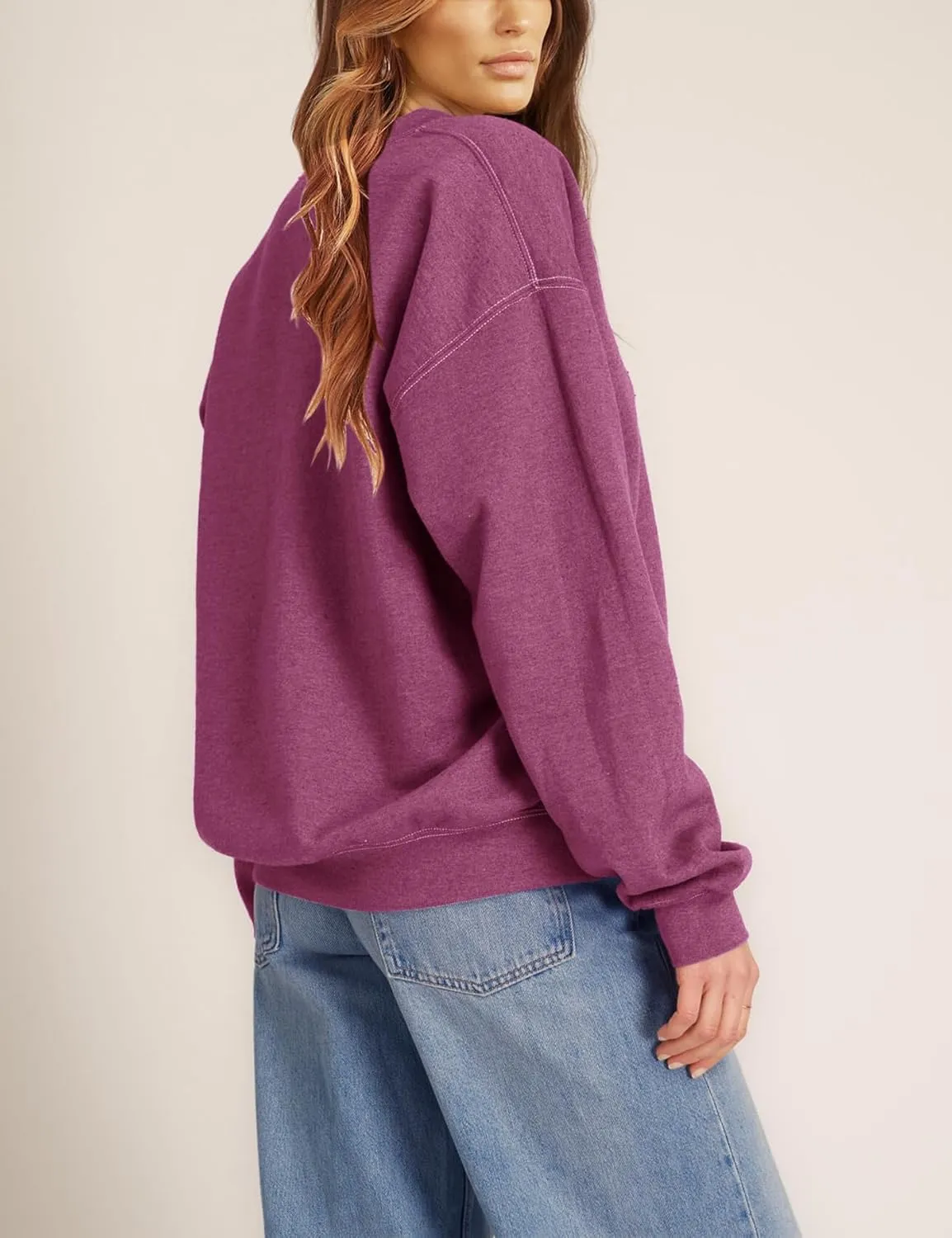 Minclouse Women's Casual Loose Fit V Neck Sweatshirts Long Sleeves Lightweight Basic Fashion Pullover Stitching Tops