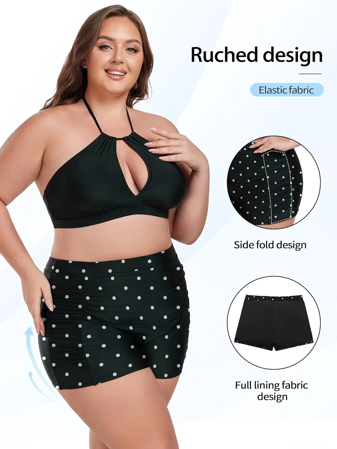 Ocean Blues Women's Plus Size 3" High Waisted Board Shorts Tummy Control Swim Bottom Boyleg Tankini Bottom