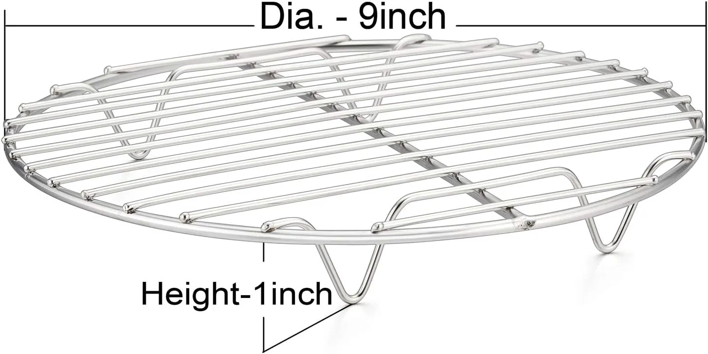 P&P CHEF Cooking Rack Round, Stainless Steel Round Rack for Cooking Cooling Steaming Baking, Fit Air Fryer Pot Pressure Cooker, 2 Pack -Oven & Dishwasher Safe, 9 Inch