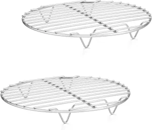 P&P CHEF Cooking Rack Round, Stainless Steel Round Rack for Cooking Cooling Steaming Baking, Fit Air Fryer Pot Pressure Cooker, 2 Pack -Oven & Dishwasher Safe, 9 Inch