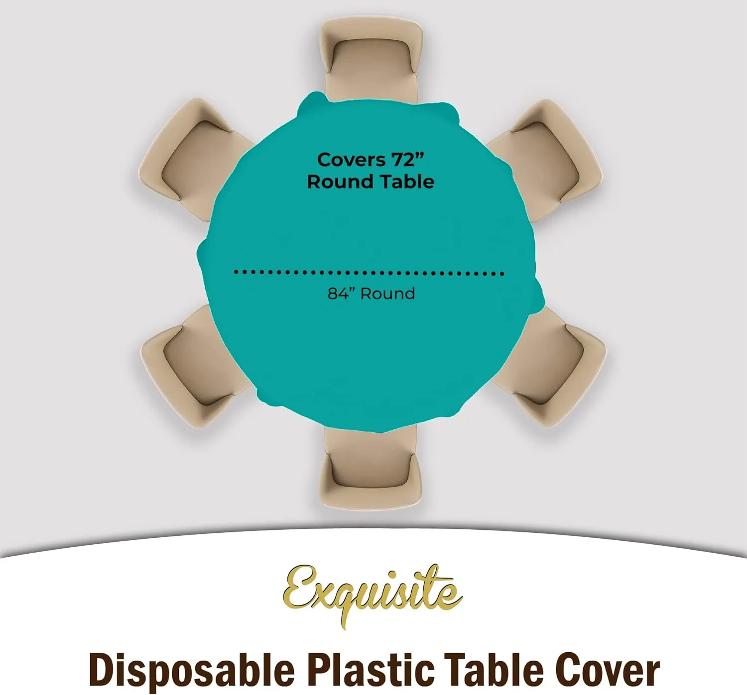 Party Solids 6-Pack Premium Plastic Tablecloth 84in. Round Plastic Table Cover - Teal