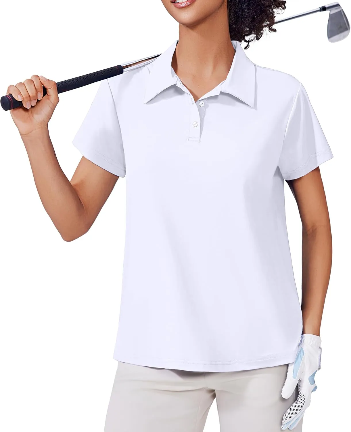 PINSPARK Women's Golf Shirt UPF 50  Polo Shirts Short Sleeve Tennis Tops Collared with 3 Button Athletic T Shirt
