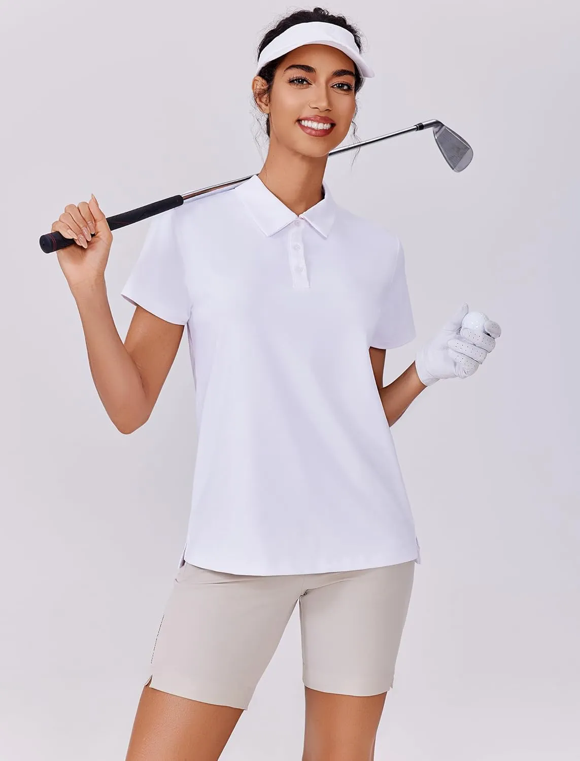 PINSPARK Women's Golf Shirt UPF 50  Polo Shirts Short Sleeve Tennis Tops Collared with 3 Button Athletic T Shirt
