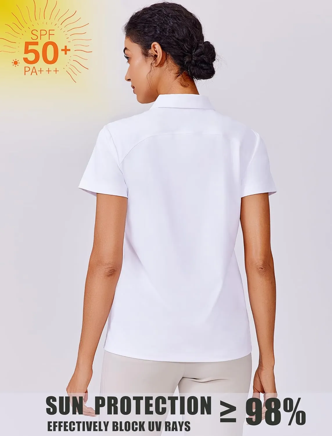 PINSPARK Women's Golf Shirt UPF 50  Polo Shirts Short Sleeve Tennis Tops Collared with 3 Button Athletic T Shirt