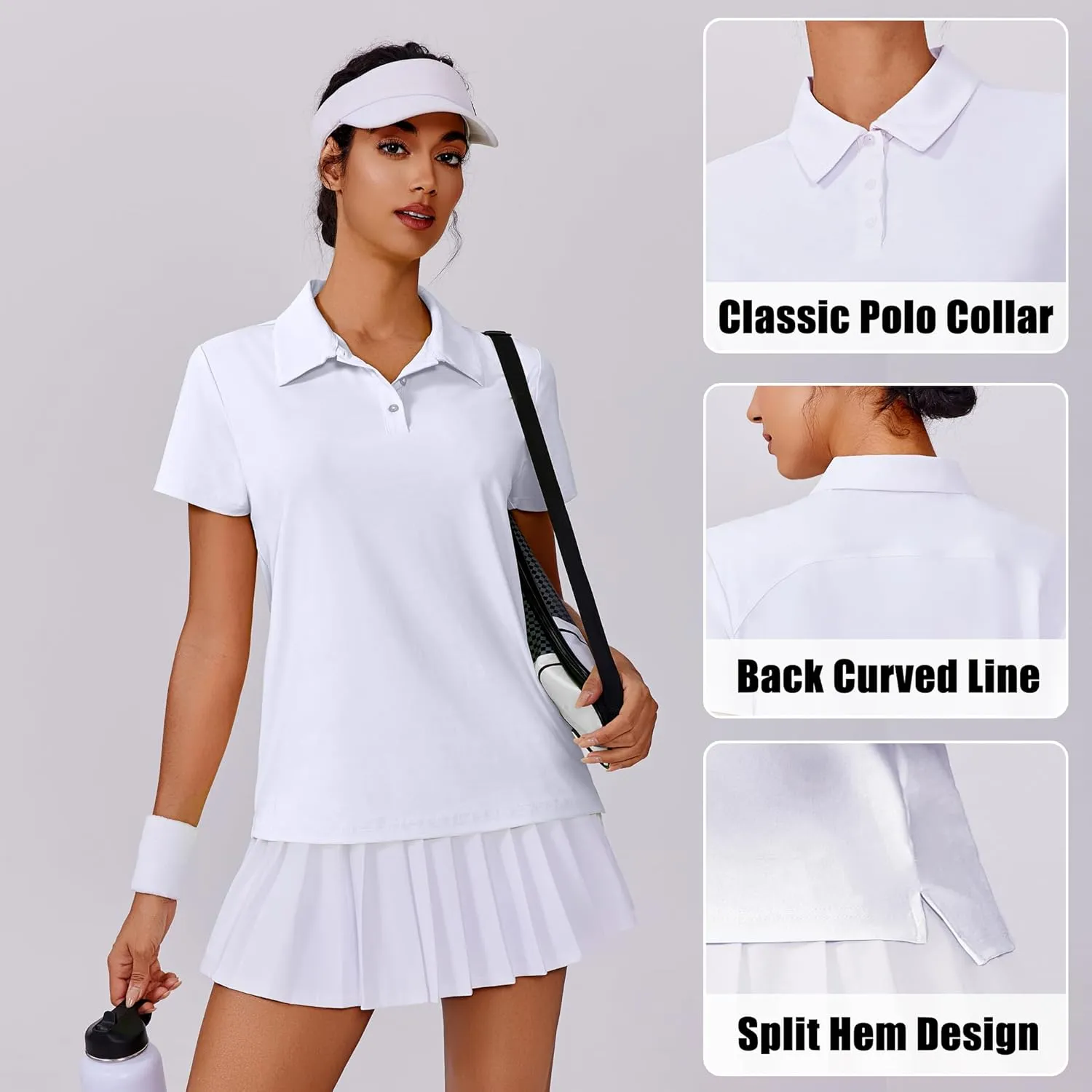 PINSPARK Women's Golf Shirt UPF 50  Polo Shirts Short Sleeve Tennis Tops Collared with 3 Button Athletic T Shirt