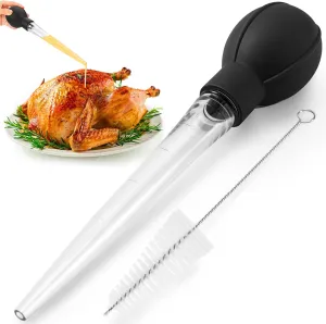 Premium Turkey Basters for Cooking  Baster Syringe for Hot Liquids  Meat and Food Injector  Essential Thanksgiving Cooking Tool  Turkey Baster Large with Cleaning Brush(Black)