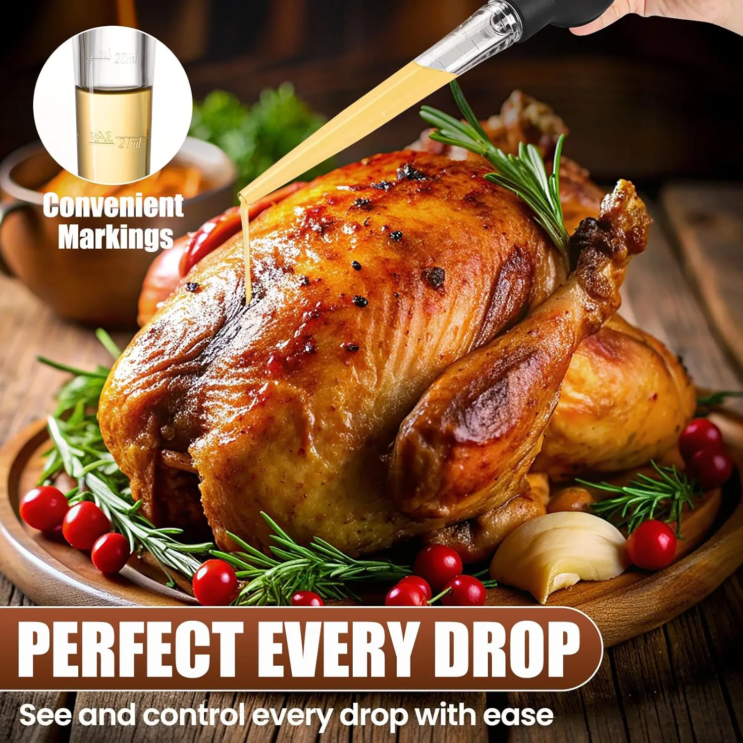 Premium Turkey Basters for Cooking  Baster Syringe for Hot Liquids  Meat and Food Injector  Essential Thanksgiving Cooking Tool  Turkey Baster Large with Cleaning Brush(Black)