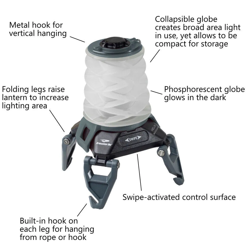 Princeton Tec Helix Rechargeable Lantern, Swipe-Activated LED Light, Black/Gray