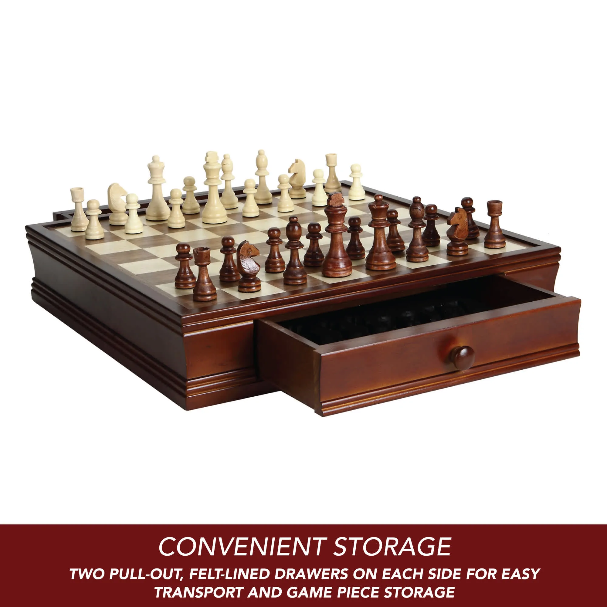 Prodigy 19-in Wooden Checkerboard Chess and Checkers Set