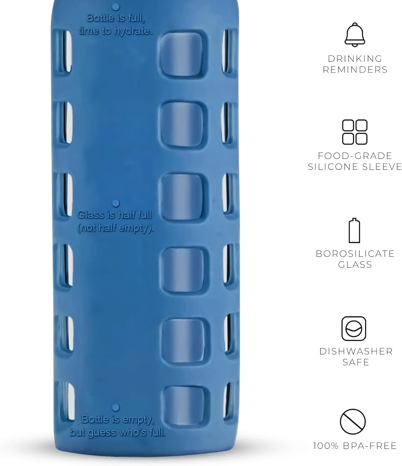 purifyou 40/32/22/12 oz Borosilicate Glass Water Bottles with Volume Markers, Silicone Sleeve, Stainless Steel Lid, Reusable Bottle for Water, Juice, Gym, and Fridge Storage (12oz Chinese Porcelain)
