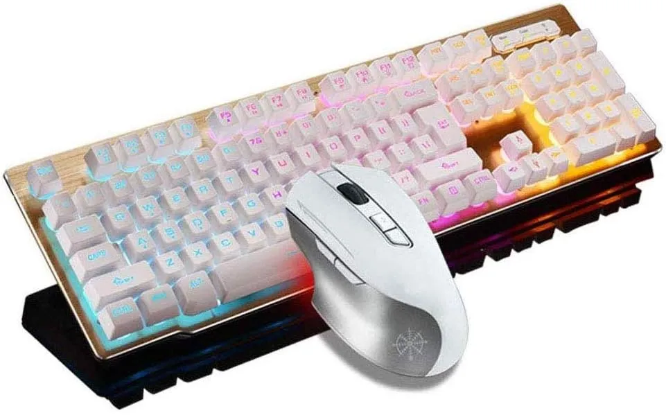 Rechargeable Keyboard and Mouse,Suspended Keycap Mechanical Feel Backlit Gaming Keyboard Mouse Set-Wireless 2.4G Drive Free,Adjustable Breathing Lamp,Anti-ghosting,12 Multimedia Keys (White-Combo)