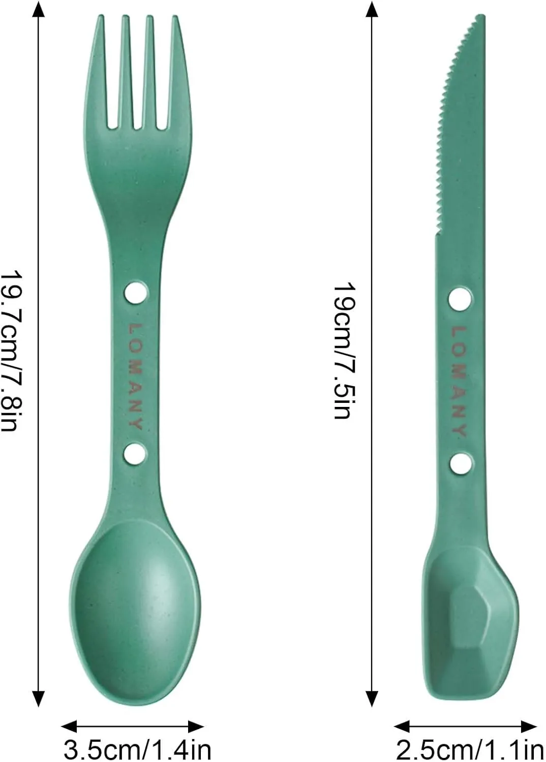Reusable 4-in-2 Combo Camping Utensil Set, 4 Sets Spoon-Fork-Knife Travel Utensils, Portable Plastic Cutlery Backpacking Gear for Lunch Hiking Outdoor Survival (Green, Orange, Blue, Grey)