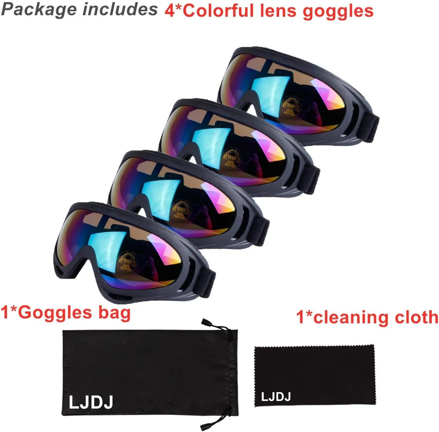 Ski Goggles, Pack of 4 - Snowboard Motorcycle Goggles Tactical Combat Military Glasses