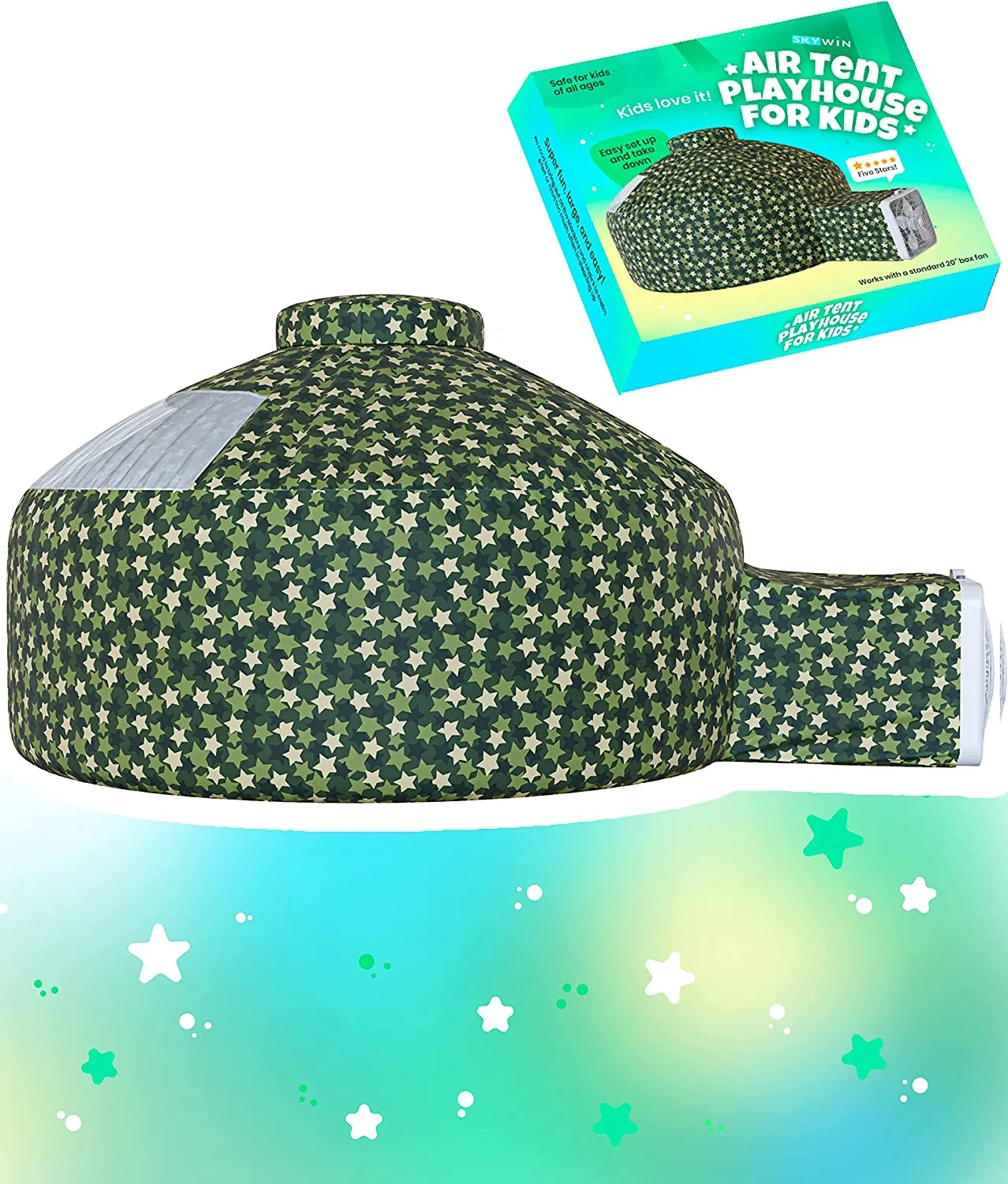 Skywin Air Tent Fort Playhouse for Kids - Inflatable Kids Fort Sets Up and Stores Away in Seconds (Fan NOT Included)