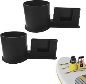 Stand up Paddle Board Accessories, Standup Paddle Board Cup Holder 2 Pack, Cool 2 in 1 Kayak Phone Mount, Paddleboard Cup and Phone Holder for Can, Drink(Black)
