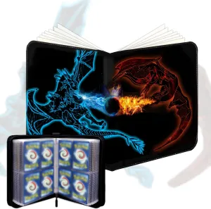 Trading Card Binder Card Binder Holder: 4-Pocket for Trading Cards Holder Sleeves Portable Card Collector Book Fits 440 Cards with 55 Removable Sleeves with Zipper(Double Dragon)