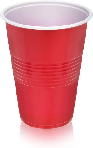 True Plastic Cups Disposable Perfect for Iced Coffee, Wine, Cocktails, Picnic, Camping, Beer Pong, Birthday, Outdoor Party, 16 oz, Set of 50, Red
