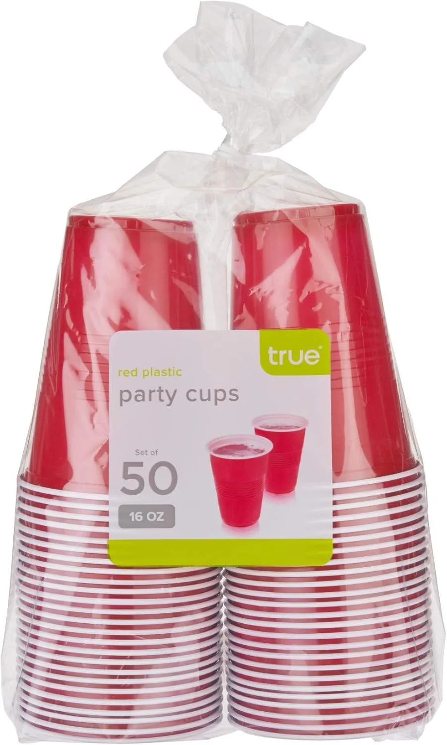 True Plastic Cups Disposable Perfect for Iced Coffee, Wine, Cocktails, Picnic, Camping, Beer Pong, Birthday, Outdoor Party, 16 oz, Set of 50, Red